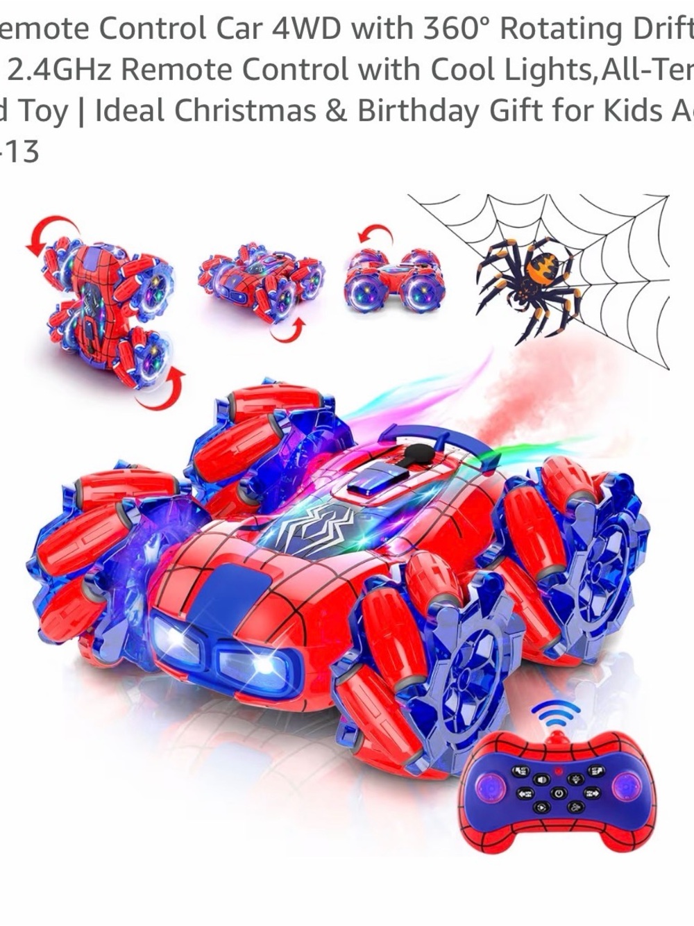 Red & Blue Remote Control Stunt Car for Kids - Spider Design